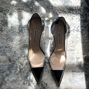 Manolo Blahnik patent black and clear pumps